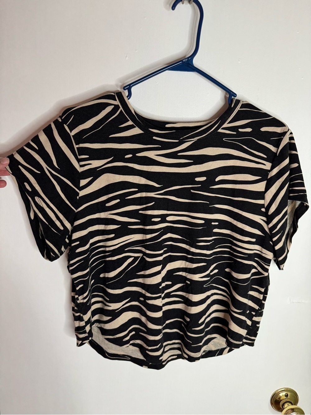 Womens Black & Cream Zebra Print Short Sleeve Crop Top